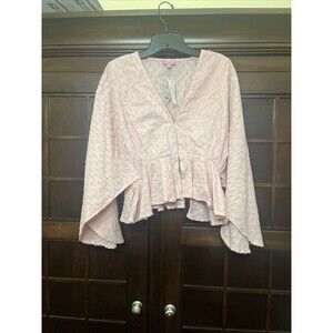 Womens Medium Pink Textured Peplum Balloon Sleeve Blouse Francescas Mi Ami NWT